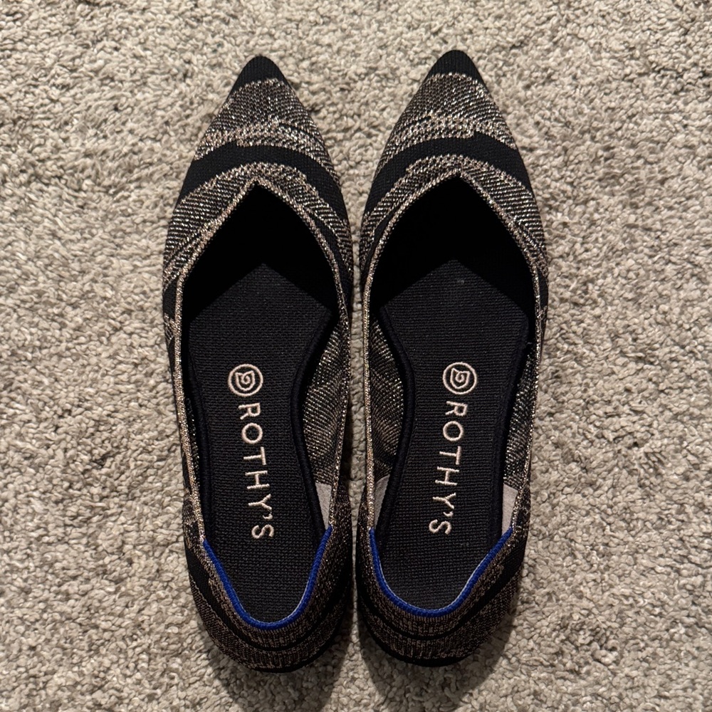 Rothy's Retired Black and Gold Point Flats